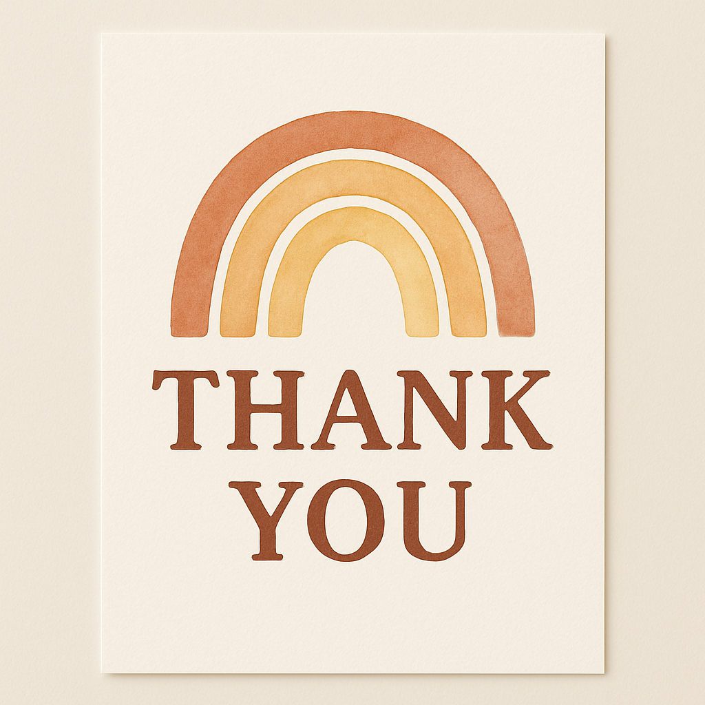 Warm Watercolor Rainbow Thank You Card